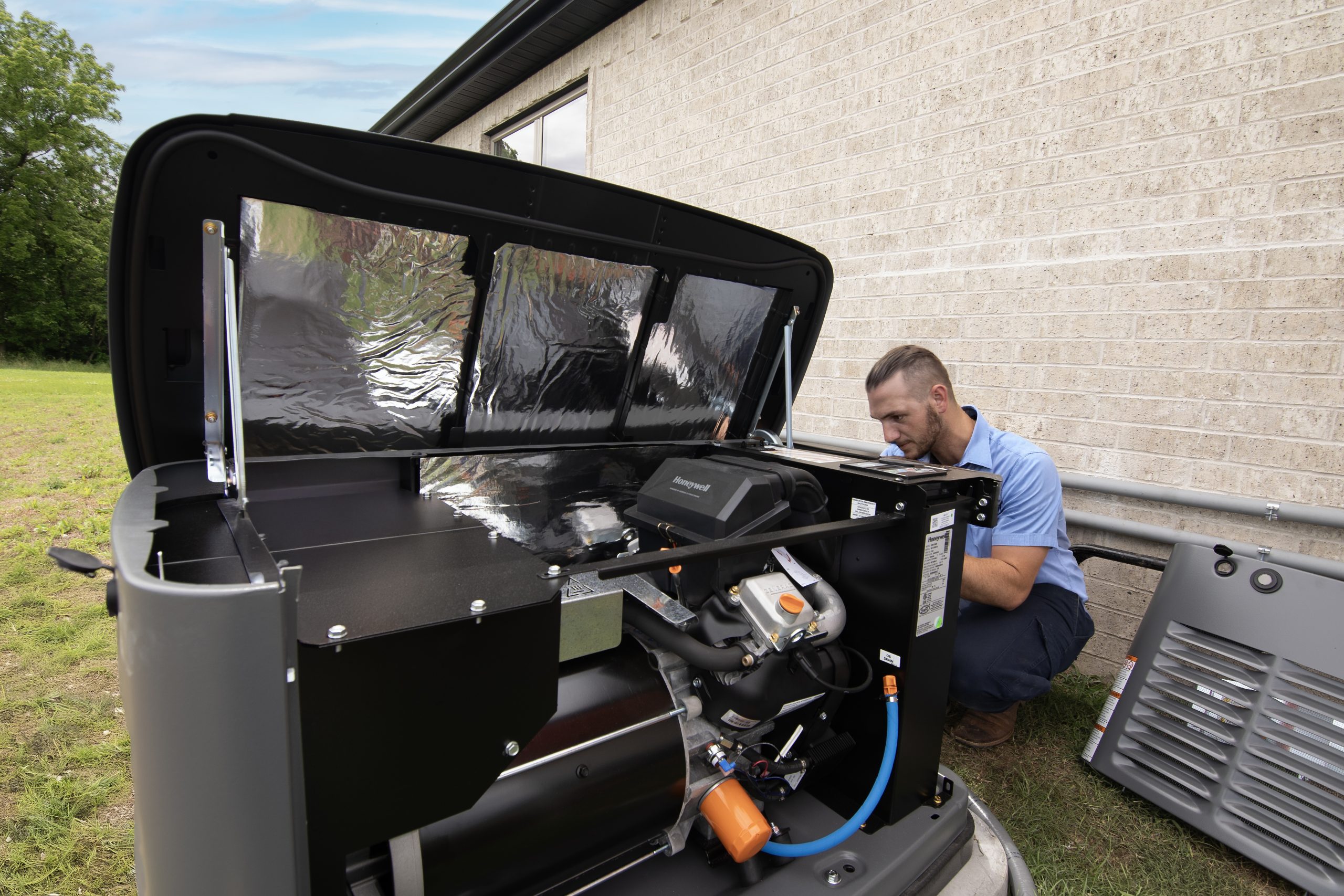Whole-home generator installed and commissioned with automatic transfer switch
